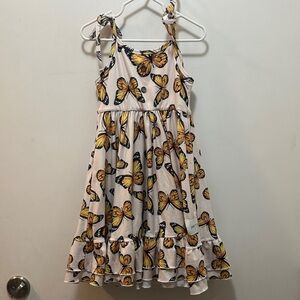 Butterfly 🦋 Print Kids Dress - White and Orange Size 5